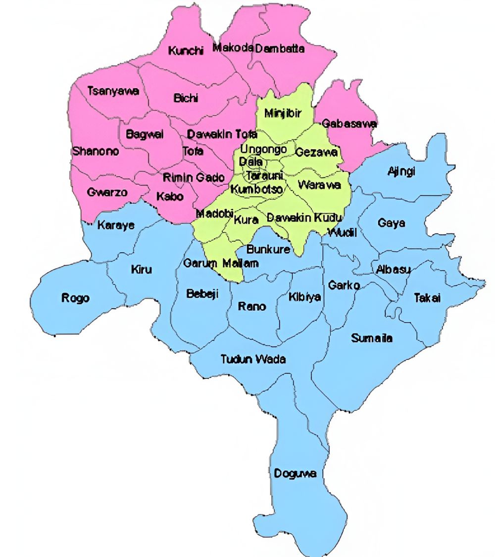 Map of Kano State showing local government